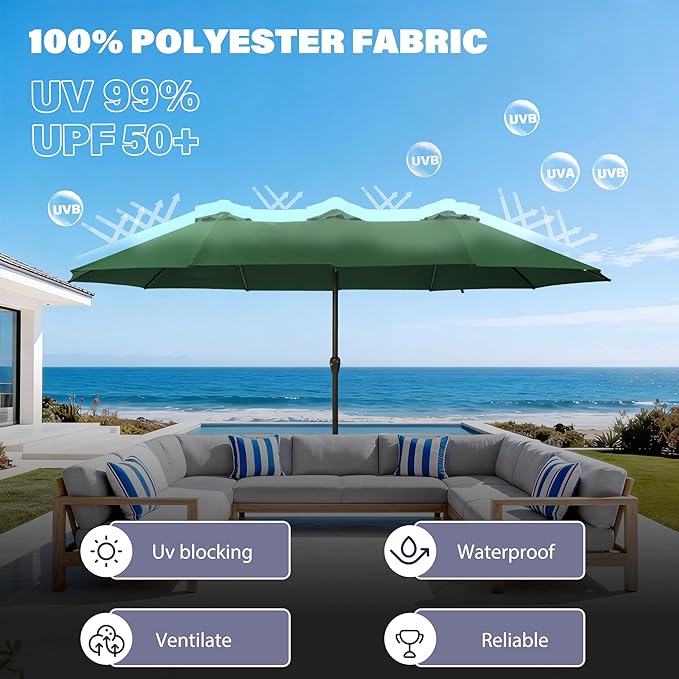 Ayge 15ft Large Outdoor Patio Umbrella with Table & Base - Double-Layer UV Resistant Fabric, Easy Crank Handle for Pool, Garden & Lawn