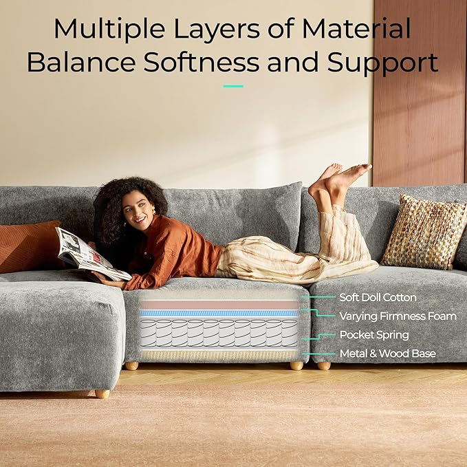 LINSY HOME Cloud Couch Sectional, Modular Sofa Sectionals for Living Room Bedroom, 91" 2 Seater Love Seat Couch, Deep Seat Cozy Couch Luxury Chenille Sofas, Grey