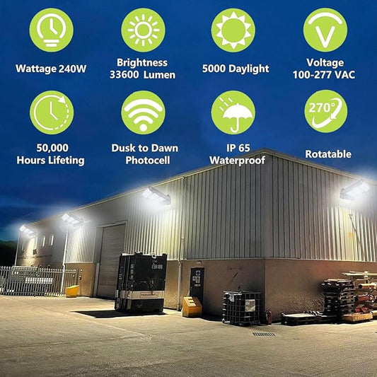 Rotatable 240W LED Wall Pack Light with Dusk to Dawn Photocell, 5000K 33600LM 800-1000W HPS/HID Equiv, ETL Adjustable Head Outdoor LED Wallpack Lighting Fixture for Area Light, Parking,Warehouse