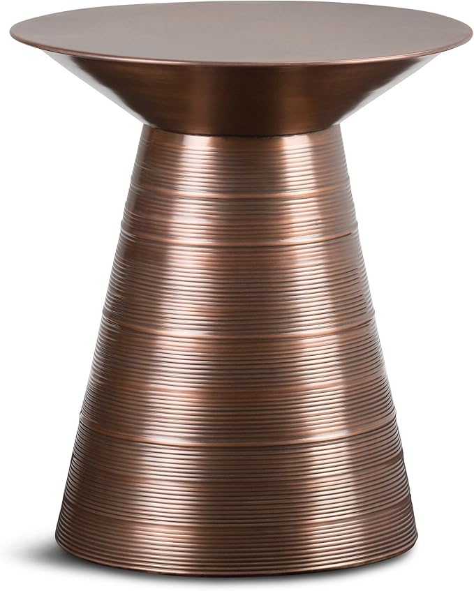 SIMPLIHOME Sheridan Metal Table - 18" Wide x 20" High Solid Metal Round Side Table in Aged Copper, Industrial Accent Table for Living Room, Bedroom, or Office with Sculptural Design, Assembled