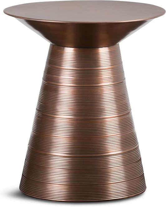 SIMPLIHOME Sheridan Metal Table - 18" Wide x 20" High Solid Metal Round Side Table in Aged Copper, Industrial Accent Table for Living Room, Bedroom, or Office with Sculptural Design, Assembled