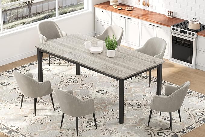 Garvee 70.9 in Dining Table for 6, Farmhouse Wooden Kitchen Tables for Family, Rectangular Industrial Style Dining Room Table with Sturdy Metal Frame, Long Desk for Restaurant, Kitchen, Office,Grey