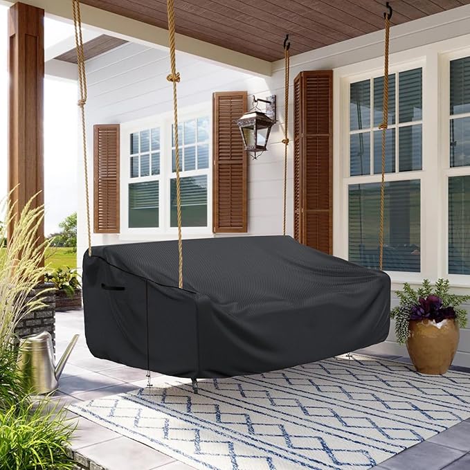 Porch Swing Cover Waterproof Outdoor Hanging Swing Cover Tear resistant All WeatherProof Patio Furniture Covers (Black, 85x45x(32-24)inch) (63x28x(32-24)Inch)