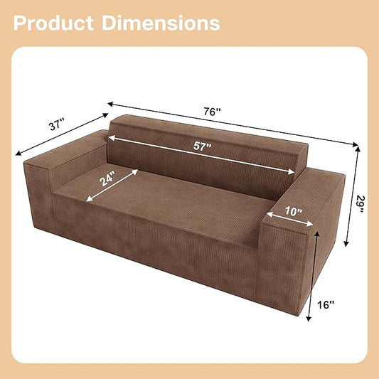 Swbvs Sofa-in-a-Box, Memory Foam 3-Seater Couch, No Installation & Easy to Transport, Deep Seat Modern Sofa with Corduroy Fabric, Couch for Living Room, Bedroom, Apartment, Home Office, Brown