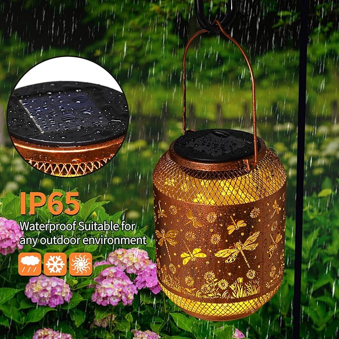 Dragonfly Solar Lanterns Outdoor Waterproof Garden Decor Gifts for Mom Women Grandma Metal Hanging Solar Lights Outdoor Decoration for Patio,Yard,Porch,Backyard