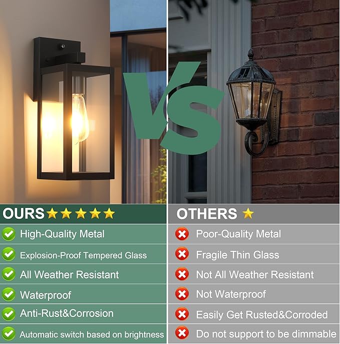 Dawn to Dusk Outdoor Sensor Light Fixture Waterproof Porch Lights Anti-Rust Exterior Wall Lighting Outdoor Wall Lantern for Patio Front Door Garage House -2 Pack
