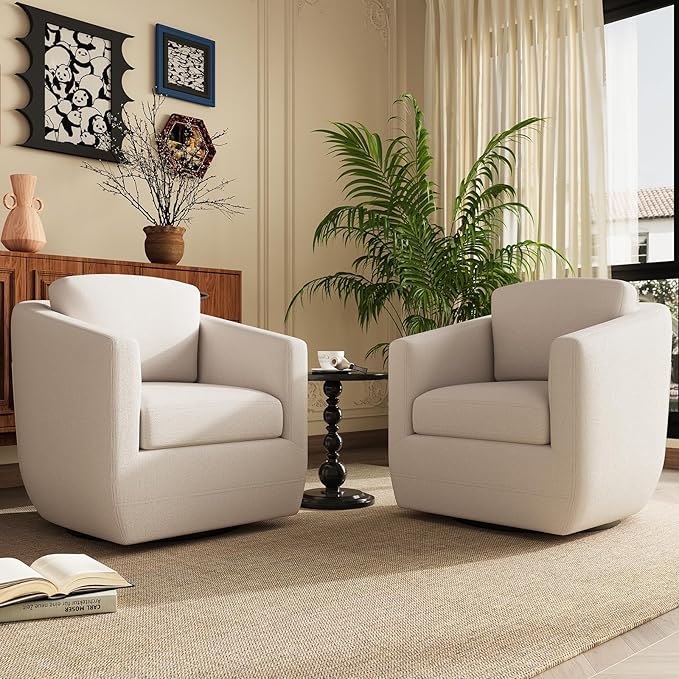 360° Swivel Accent Chair- Comfy Living Room Armchair No-Sag Foam & Sturdy Metal Base with Pillow, Fully Assembled Swivel Accent Single Sofa for Bedroom Living Room, Office, Beige