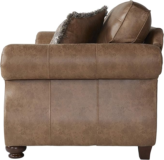 Leinster Faux Leather Loveseat with Antique Bronze Nailheads in Jetson Ginger