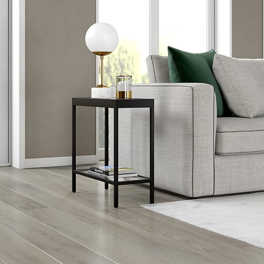 Henn&Hart 24" Wide Rectangular Rectangular Side Table in Blackened Bronze, Table for Living Room, Bedroom