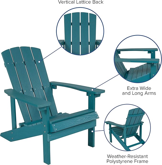 Flash Furniture Charlestown Poly Resin Adirondack Chair - Sea Foam - All Weather - Indoor/Outdoor - Set of 4