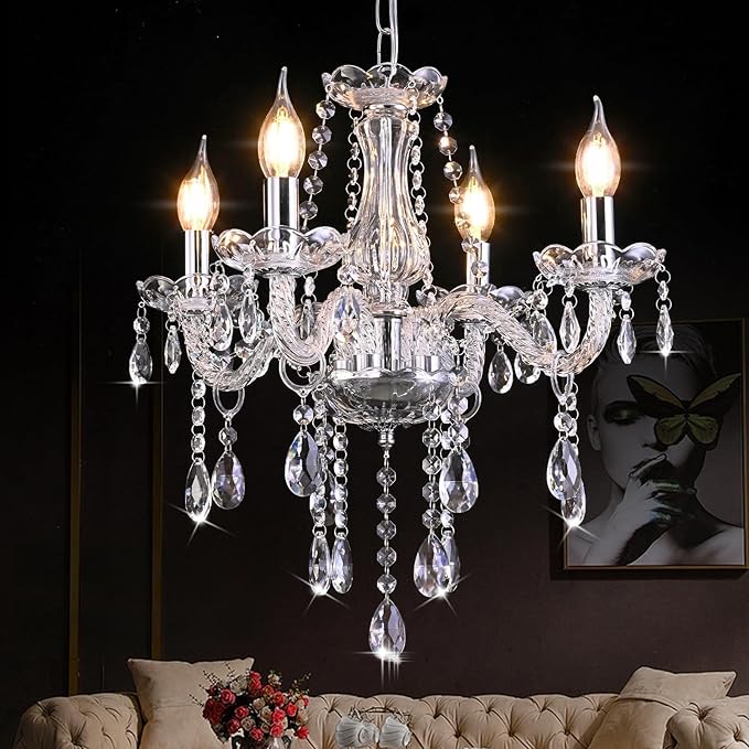 YYSHCHEN Luxury Clear Small Crystal Chandelier,Antique Small Chandelier,Mini Glass Chandeliers for Dining Room,Girls Bedroom,Living Room,Kitchen Island