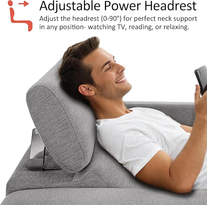 MCombo 62.2'' Reclining Loveseat, Wall Hugger Power Loveseat Recliner Sofa with Adjustable Headrest, USB A & C Charge Ports, Wood Legs, for Living Room (Fabric, HL198M1) (Grey)