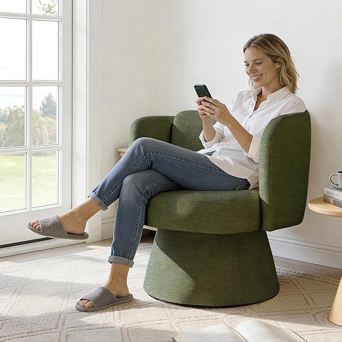 Swivel Barrel Chair Set of 2,360° Accent Chairs with Round Backrest,Upholstered Lounge Chair for Vanity,Living Room,Bedroom,Reading Nook,Green