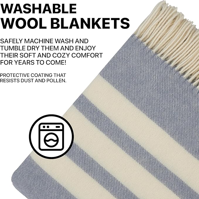| Wool Blanket/Throw | 100% New Zealand Wool | Perfect for Home and Outdoors | Virgin Wool Blanket with Fringes 55"x79" (140 x 200 cm)