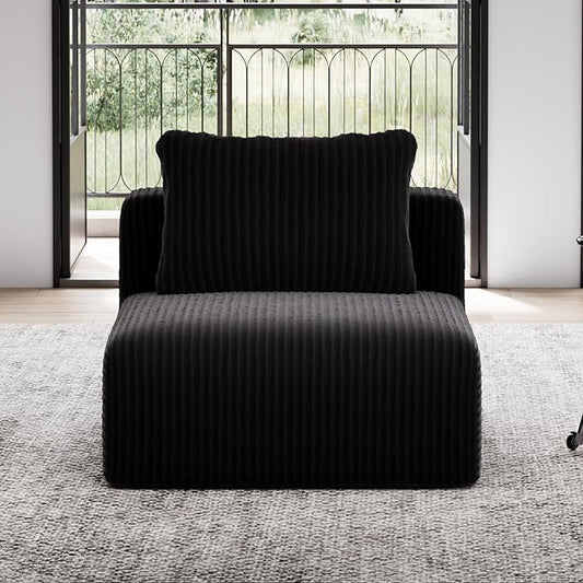 Avenco 35.4” Armless Modular Sofa Seat, Individually Wrapped Coil Support & Corduroy Fabric, Zero Assembly for Custom Sectional, Black