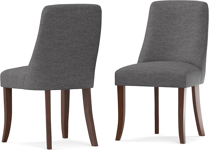 SIMPLIHOME Walden Dining Chairs - Upholstered Solid Hardwood Frame and Linen-Style Fabric Kitchen Chair Set in Slate Grey, Modern Dining Room Seating with Curved Back and Padded Seat (Set of 2)