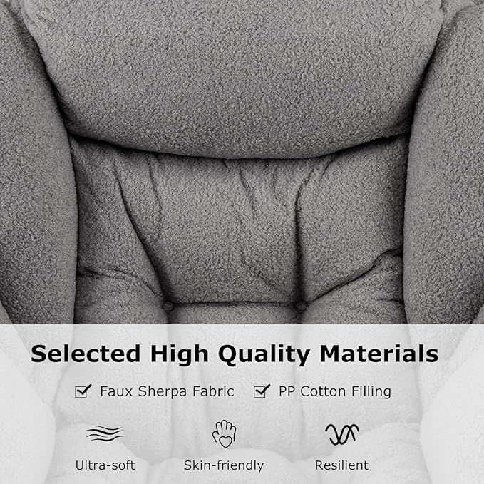 Giantex Lazy Chair, Modern Sherpa Accent Chair w/Steel Frame, Upholstered Single Sofa Chair w/Armrests & Side Pocket, Leisure Reading Lounge Chair for Living Room, Bedroom, Office, Dorm (Gray)