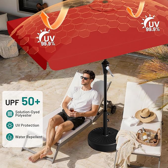 AreShark 8 X 10 FT Large Rectangular Patio Umbrella with Valance, Outdoor Table Market Umbrella w/Crank & 8 Ribs, Rectangle Outdoor Umbrellas for Garden, Deck, Yard and Poolside, Red