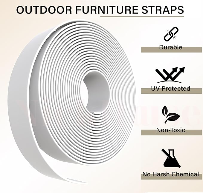 20' ft x2 Inch Wide Vinyl Strapping Replacement Straps Vinyl Straps for Patio Chairs Repair for Outdoor Lawn Furniture Matte Finish (White) + 20 Rivets