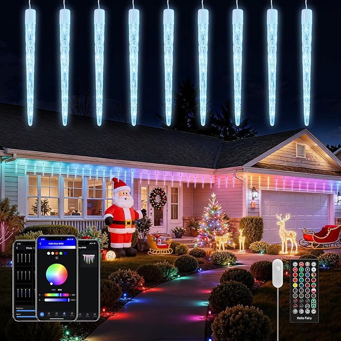 Brightown Smart Icicle Lights for Outside, 62.4ft with 40 Tubes 200 LED Color Changing Icicle Christmas Lights Decoration, APP Controlled Customize Display DIY Dynamic Waterproof Connectable