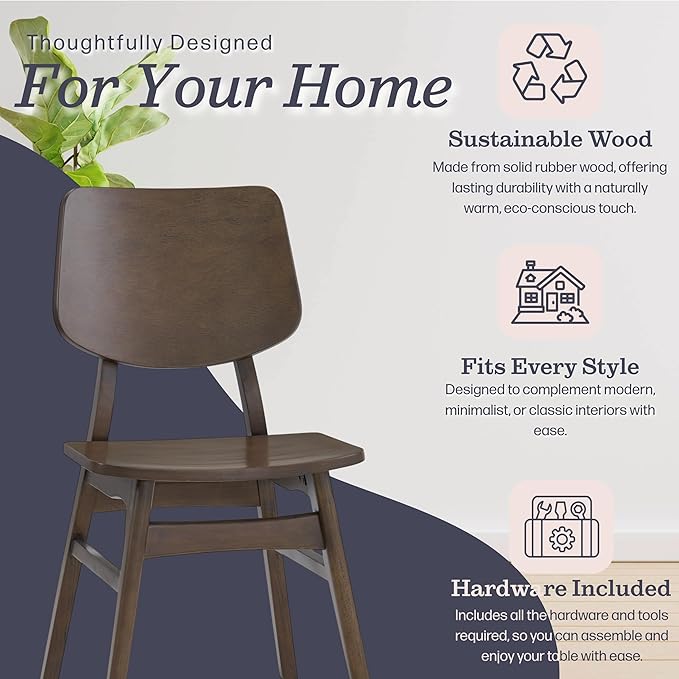 Alaterre Furniture Calais Dining – Mid Century Modern Set of 2 Dining Chairs – Solid Wood Chair Set with Minimalist Design for Dining Room or Kitchen (Walnut Finish)