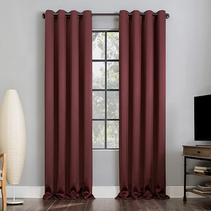 Sun Zero Nordic 2-pack Theater Grade Extreme 100% Blackout Grommet Curtain Panel Pair, 52" x 84", Wine