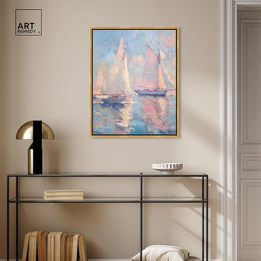 Art Remedy Set Sail Framed Sailing 1 Piece Canvas Wall Art, 25.5" x 31.5", Gold Frame