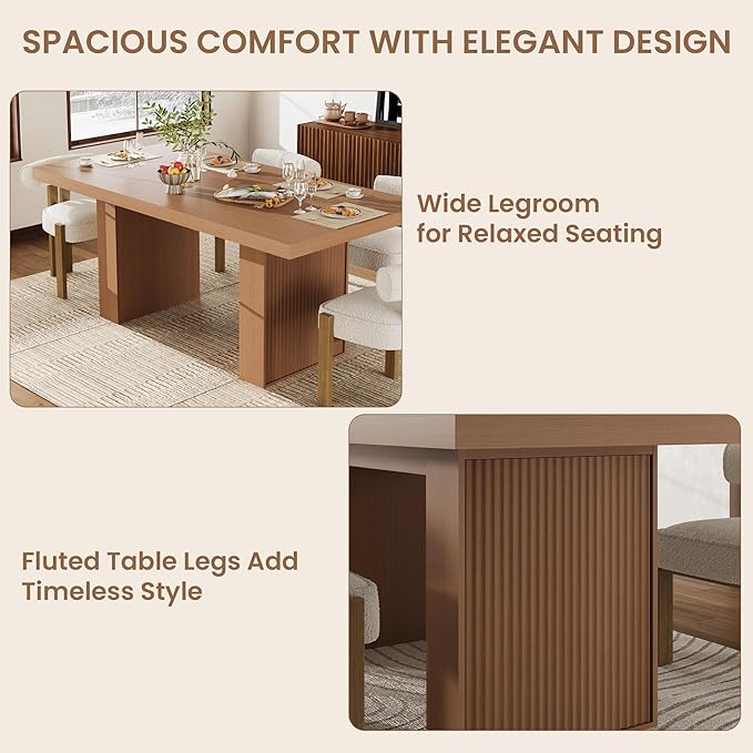 70.8" Dining Table for 6 8 10, Modern Dining Room Table with Storage, Wood Kitchen Table with Fluted Legs, Dinner Tables for Kitchen Dining Room,Nut-Brown
