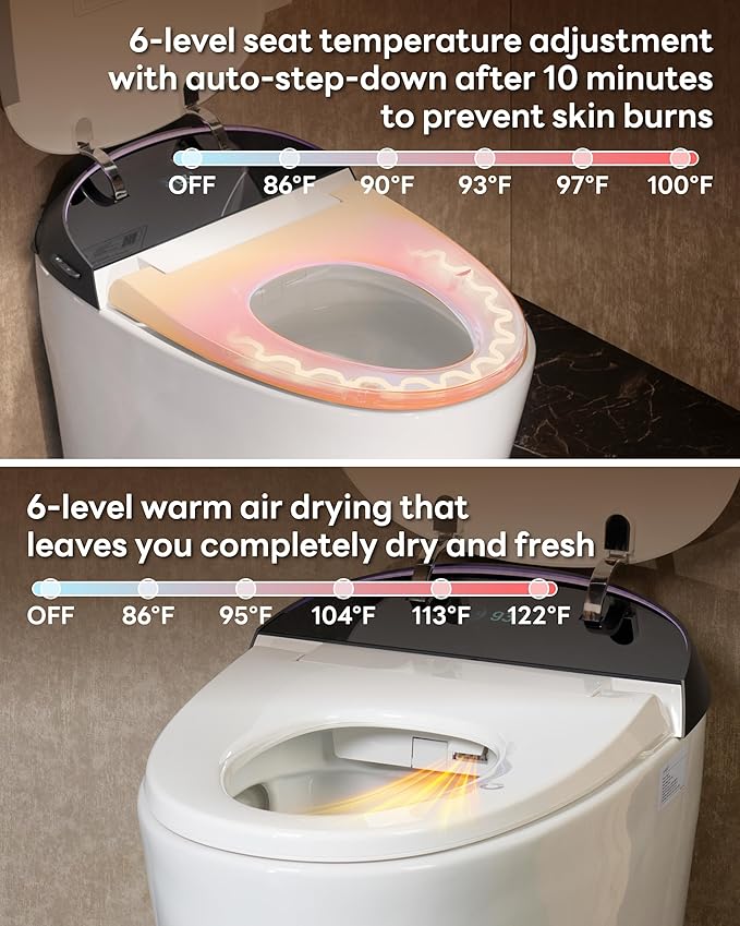 CANEST Smart Toilet with ADA Chair Height, Foam Dispenser, 1.1/1.6GPF Dual-Flush Bidet Toilet, 12" Rough-in, One Piece Toilet, Eco Mode, Auto Open/Close, Warm Water/Dryer, Self-Cleaning, Deodorization