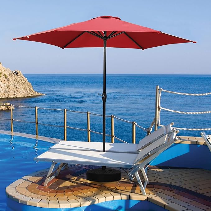 HYD-Parts 9FT Patio Umbrella Outdoor Table Umbrella,Market Umbrella with Push Button Tilt and Crank for Garden, Lawn, Deck, Backyard & Pool, No base (Red)