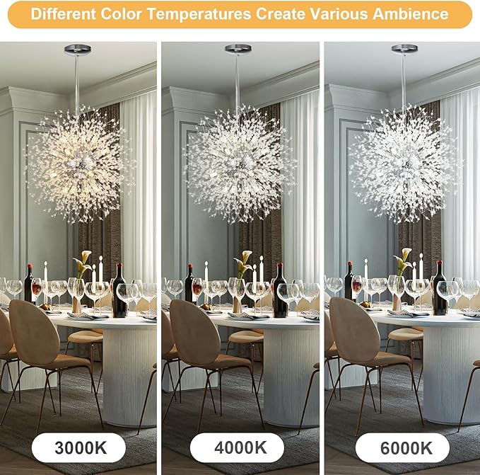 SineRise Modern Crystal Chandeliers Firework, Crystal Light Fixture, Dandelion Chandelier (16-Light, Chrome) for Foyer Hallway Entryway Kitchen Bedroom (Bulbs Not Included)