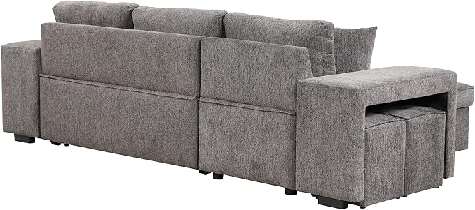Merax Pull Out Sleeper Sofa with Storage Chaise and 2 Stools for Living Room, Modern L-Shape 3 Seat Reversible Sectional Couch