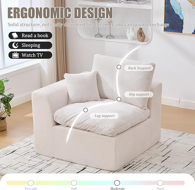 80.3" Cloud Loveseat Boneless Sofas for Living Room, 2 Seaters Modular Foam Cloud Sofa Couches, 2 Seat Compression Foam Couch with Toss Pillows, No Assembly Required