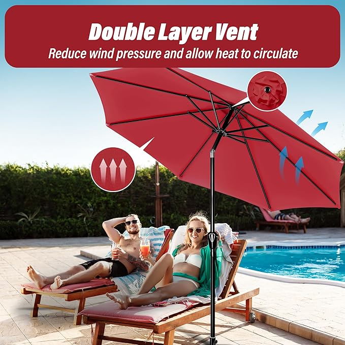 Simple Deluxe 10FT Outdoor Patio Umbrella Table Market Umbrella with Push Button Tilt and Crank, 8 Sturdy Ribs, UV Protection Waterproof for Garden, Lawn, Deck, Backyard, Pool, Red
