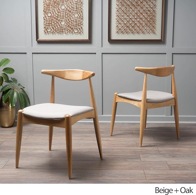 Christopher Knight Home Francie Fabric with Oak Finish Dining Chairs, 2-Pcs Set, Beige