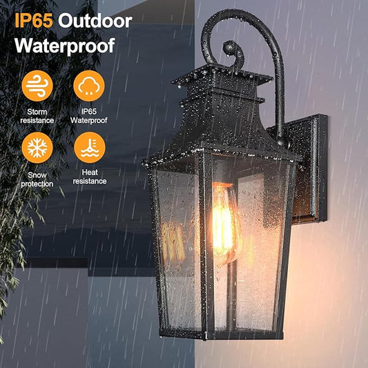 ALVIME Outdoor Sconce Lights, 17 Inch Matte Black Outdoor Wall Lantern, Waterproof Outside Light Fixtures for House, Entryway, Front Door, Porch, Patio, Garage, E26 Base&High Strength Clear Glass