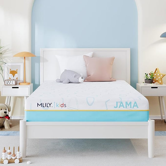 MLILY JAMA 8 Inch Kids Full Size Mattress, Memory Foam Medium Firm, Made in The USA of US Foam and Global Materials,CertiPUR-US Certified, 75x54x6,Blue