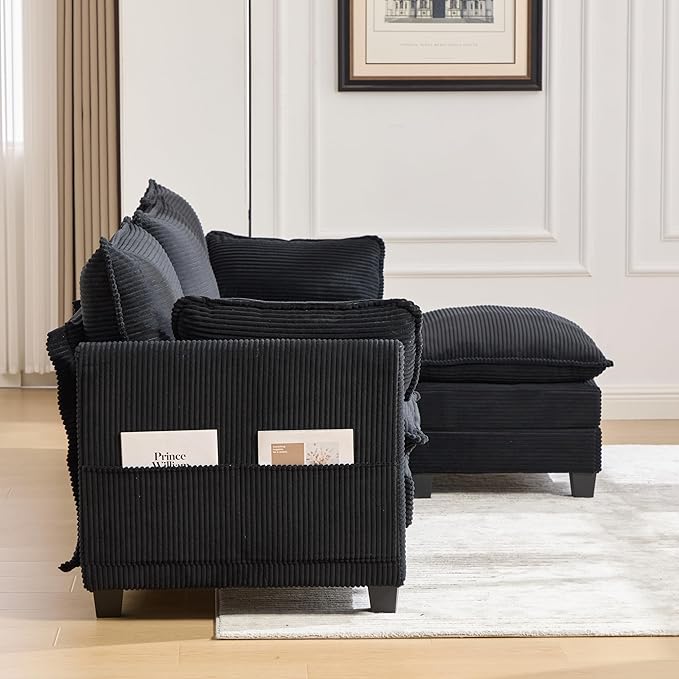 103" Oversized Modular Sectional Sofa Couch with Reversible Ottoman, Free Combination Convertible Corner Couch,Corduroy Upholstered Cloud Sectional Couch with Side Pockets | Multiple Cushions, DIY Combination, Removable Cover