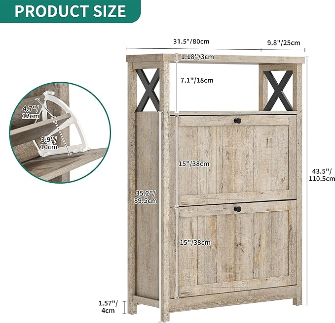 YITAHOME Shoe Cabinet with 2 Flip Drawers, Entryway Shoe Storage Cabinet with Open Shelves, Free Standing Hidden Shoe Rack Storage Organizer for Entryway/Hallway/Closet, Old Oak