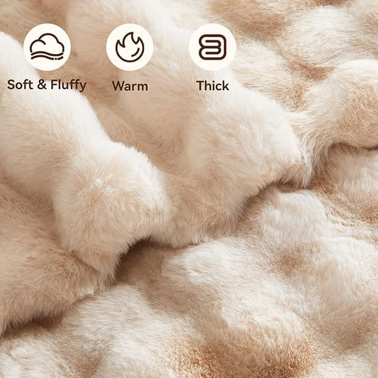 Faux Fur Throw Blanket, 1000GSM Fluffy Soft Bubble Blanket for Couch Bed, Cozy Plush Warm and Thick Blanket, Fuzzy Rabbit Throw for Living Room Bedroom 80''*90'' Tie-dye Brown