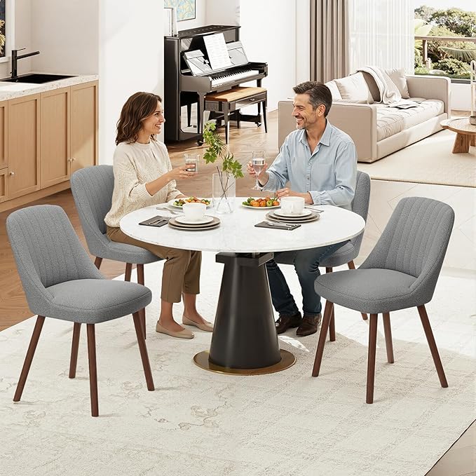 Upholstered Dining Chairs Set of 2, Modern Fabric Kitchen Chairs with Back, Wood Legs for Kitchen Dining Room Restaurant, Grey
