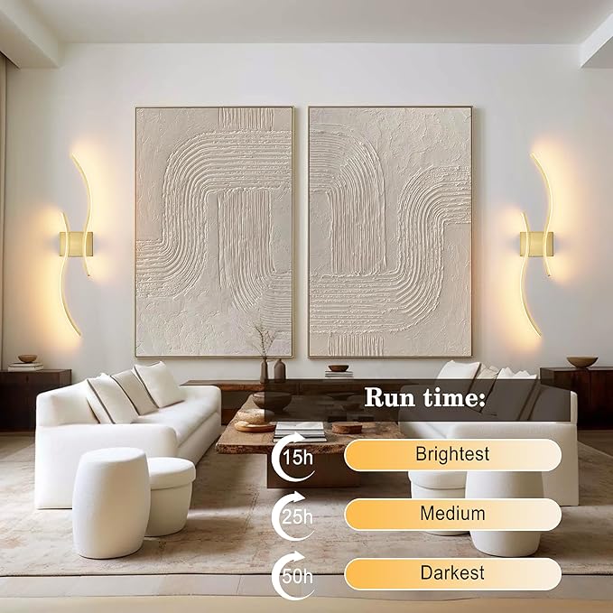 Battery Operated Wall Sconces Set of Two with Remote Control, Battery Wall Light, Stepless Colors 3000K-6000K & Dimming, Brass Rechargeable Wall Sconces for Living Room, Hallway, Bedroom, 31.5 Inch