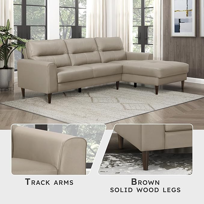 Lexicon Leather Match Sectional Couches for Living Room, L Shape Couch, Leather Sectional Couch, Modern Sofa Living Room Sofa with Right Chaise for Living Room, Bedroom, Office, Apartment, Latte
