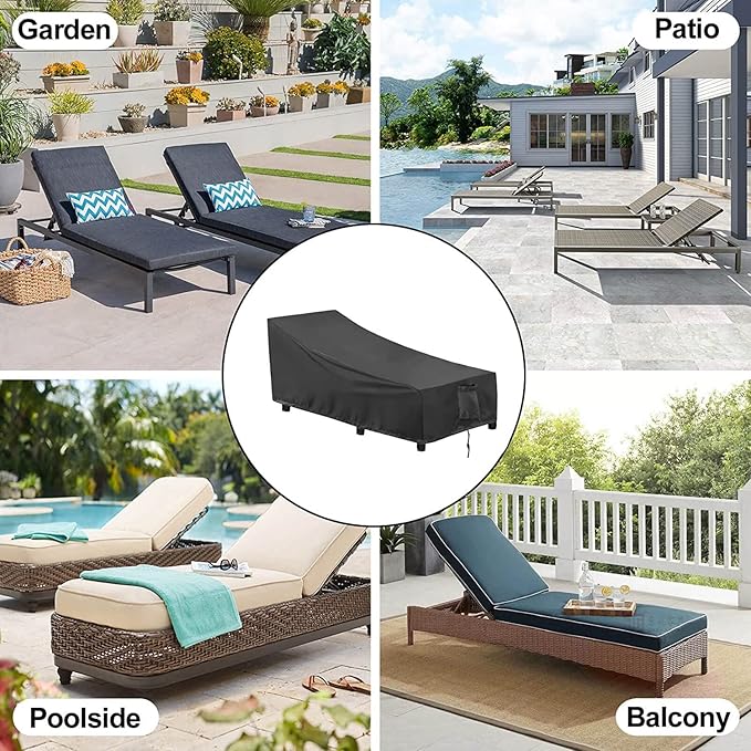 OutdoorLines Outdoor Waterproof Patio Chaise Lounge Chair Cover - UV Resistant Lounger Covers Heavy Duty Weatherproof Patio Sofa Furniture Covers, 1 Pack, 84Wx32Dx32H Inches, Black