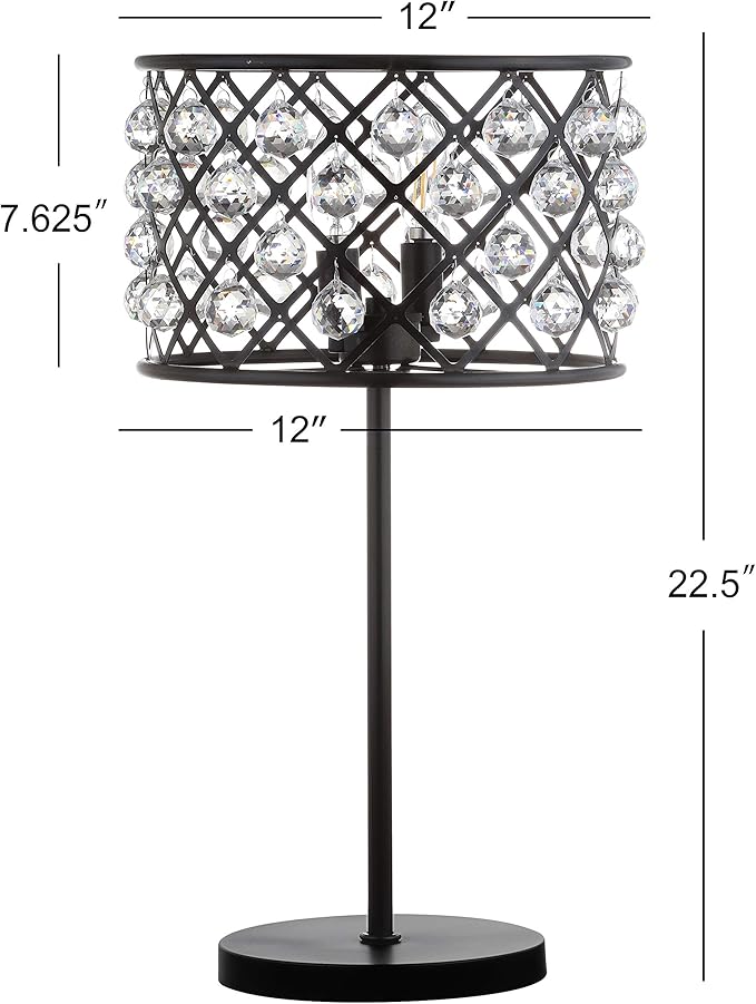 JONATHAN Y 22.5" Oil Rubbed Bronze 2-Light Crystal and Iron Table Lamp, Modern Glam Bedside Nightstand Lamp with Clear Crystal Spheres, UL Listed, LED Bulbs Included JYL9022A