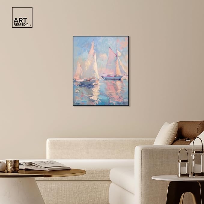 Art Remedy Set Sail Framed Sailing 1 Piece Canvas Wall Art, 31" x 37", Black Frame