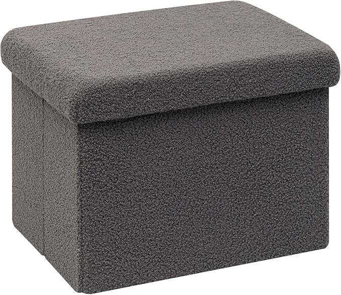 16.5 Inches Small Storage Ottoman - Square Ottoman with Sherpa Top,Storage Bench for Bedroom, 16.5" L x 12.6" W x 12.6" H-Grey