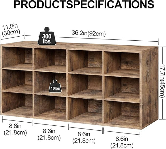 12-Cubby Shoe Rack, 3-Tier Wood Shoe Organizer, Multifunctional Shoe Organizer Bench for Entryway, Mudroom, Hallway, Closet,36.22 * 11.81 * 17.72 Inch,Brown