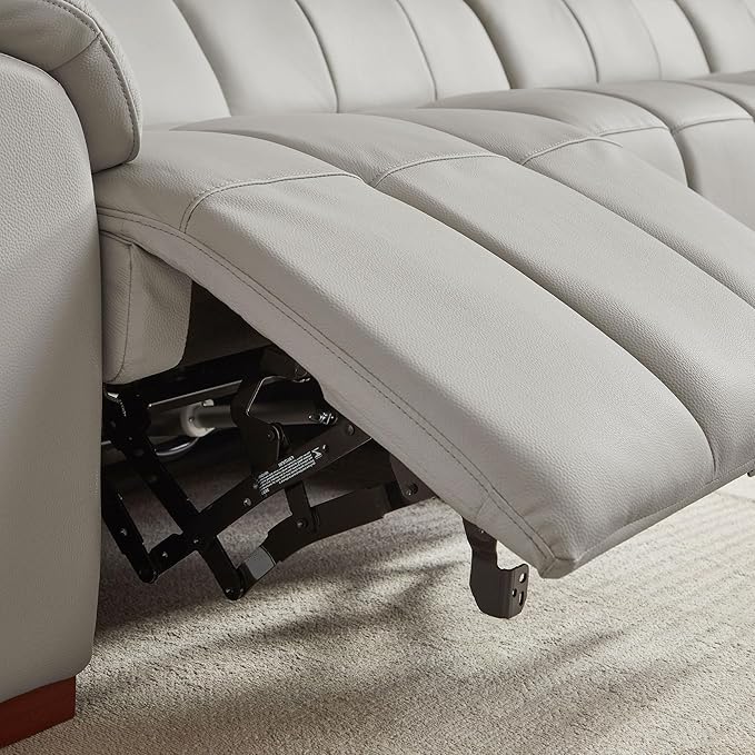 KEIKI 145" L-Shaped Genuine Leather Wall-Hugger Reclining Sofa with Right Chaise, Adjustable Backrest & Footrest, Modern Electric Control 4-Seater Couch with USB, for Living Room, Light Grey