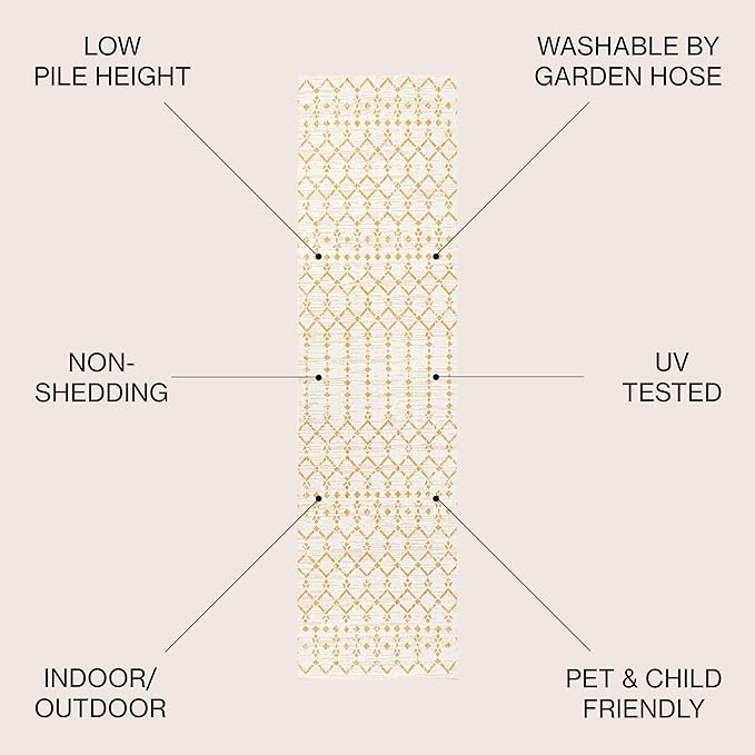JONATHAN Y Moroccan Geometric Indoor Outdoor Runner Rug 2X8 Cream/Yellow, Ourika Textured Weave for Backyard, Patio, Porch, Easy-Cleaning, High Traffic, Pet-Friendly, Non-Shedding (SMB108J-28)